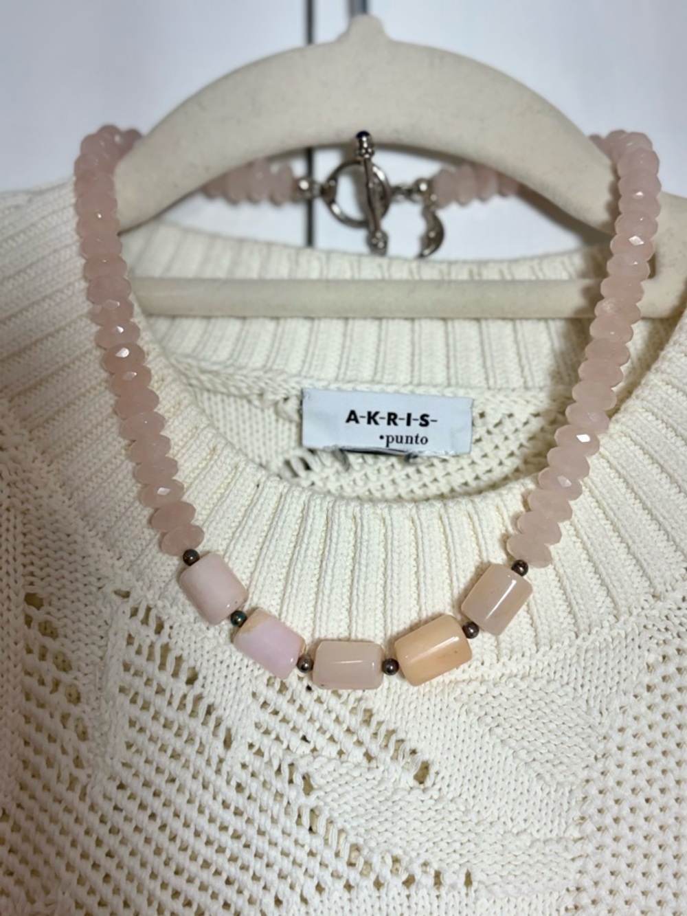 Akris Punto Openwork Cream Crewneck Sweater “Hello Sunshine” size 10 - Picture 2 of 6